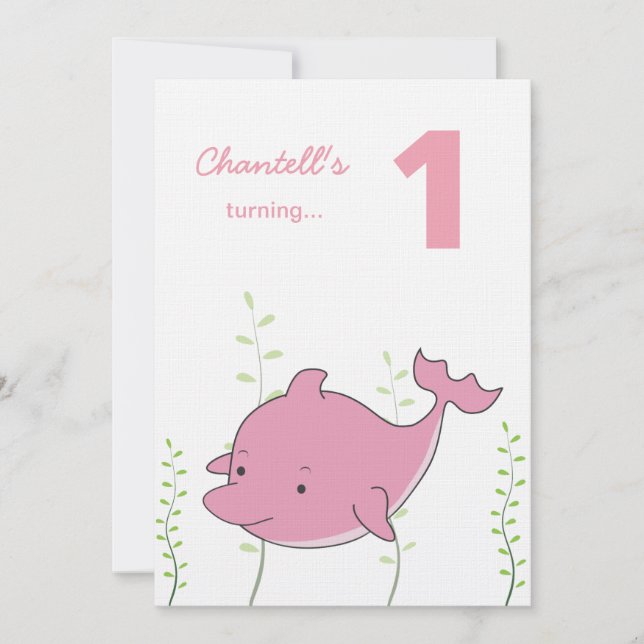 Golfinho de 1rua do bebê sob o convite de aniversá (Frente)