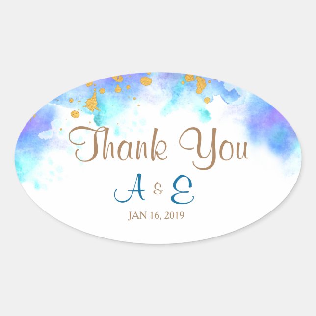 Golfinho De Cor Azul Agradece-Lhe O Adesivo Oval (Frente)