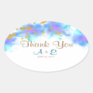 Golfinho De Cor Azul Agradece-Lhe O Adesivo Oval