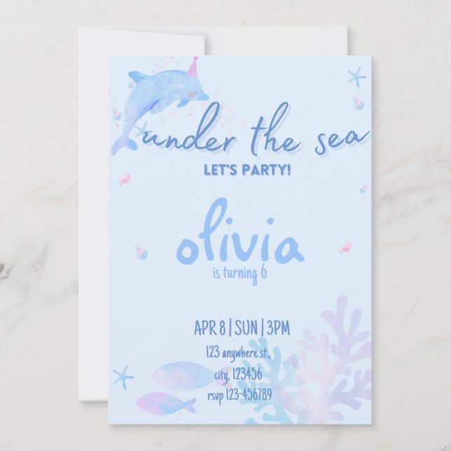 Golfinho Do Oceano Sob Convite De Aniversário Do M (Frente)