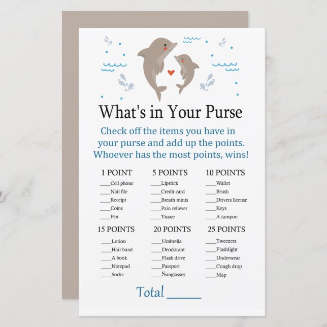 Golfinho O que há no seu jogo de bolsa (Frente/Verso)