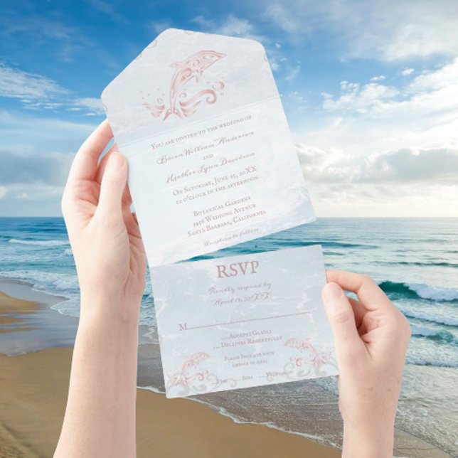 Golfinho Rosa - Tudo em Um Convite de casamento (Pink Dolphin All in One Wedding Invite)
