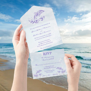 Golfinho Roxo Tudo em Um Convite de casamento