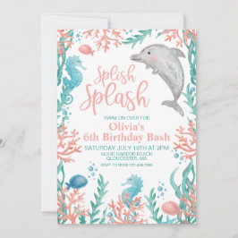 Golfinho sob o Convite de Aniversário do Mar