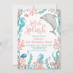 Golfinho sob o Convite de Aniversário do Mar
