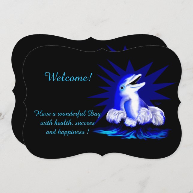 Golfinho Sorridente, adicione seu convite de texto (Frente/Verso)