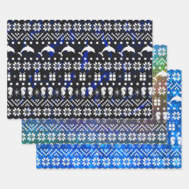 Golfinhos e Cavalos-marinhos Azul Natal Padrão