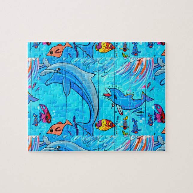 golfinhos e quebra-cabeça de peixe tropical (Horizontal)
