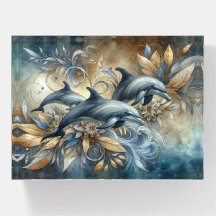 Golfinhos Elegantes com Ondas Florais de Ouro