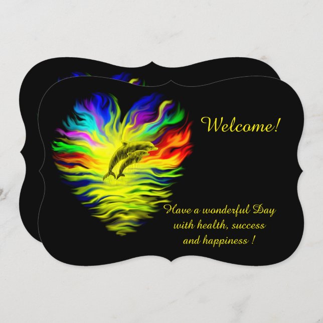 Golfinhos no Sol, adicione seu convite de texto (Frente/Verso)