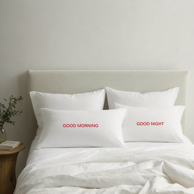 Good Morning and Good Night Red Text Pillowcases (Criador carregado)