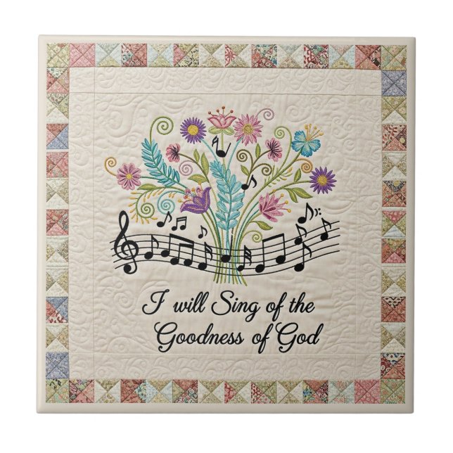 Goodness of God quilted look floral music (Frente)