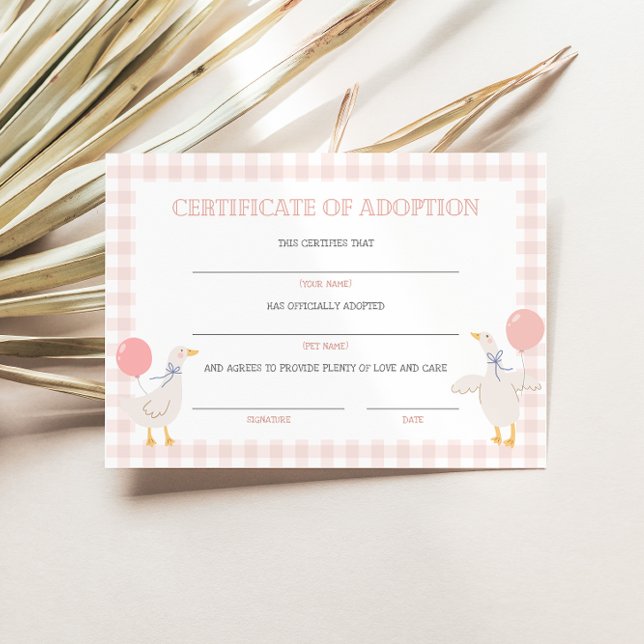 Goose Adoption Certificate Birthday Decor Card (Criador carregado)