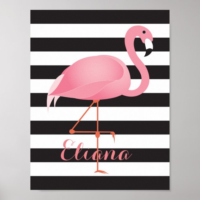 Gorgeous, elegant flamingo poster with name (Frente)