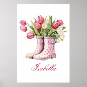 Gotas de chuva e Tulipas com Poster