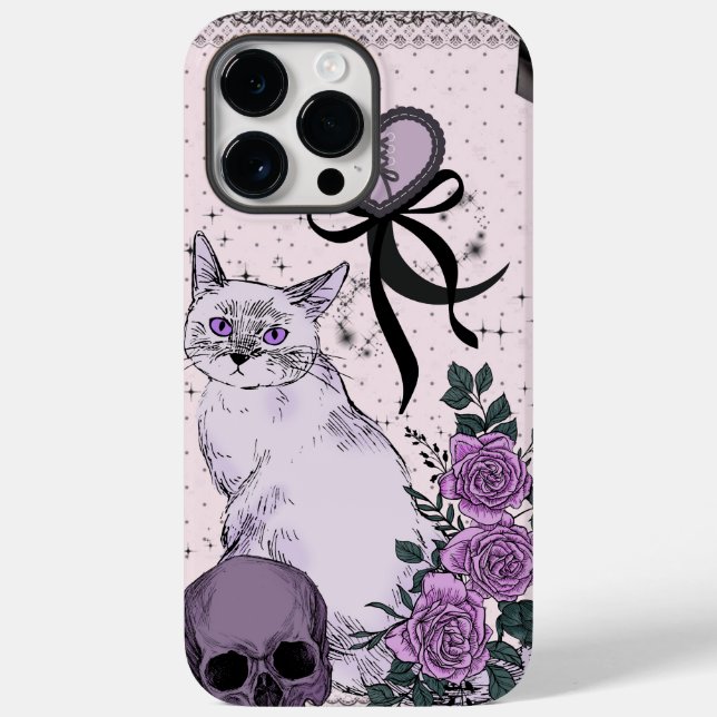 Goth Coquette Cat Phone Case – Pink & Black  (Verso)
