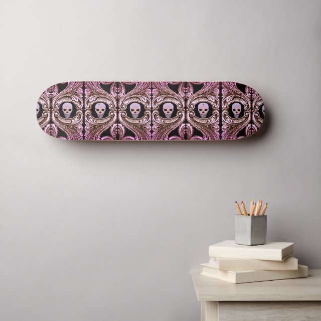 Goth Pink Ornament with Skull  Skateboard (Arte de parede (Horz))