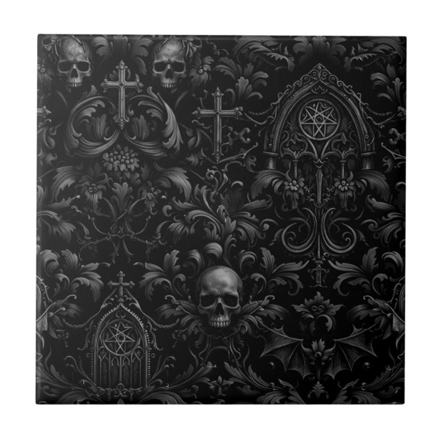 Gothic Baroque Skull Pattern in Black (Frente)