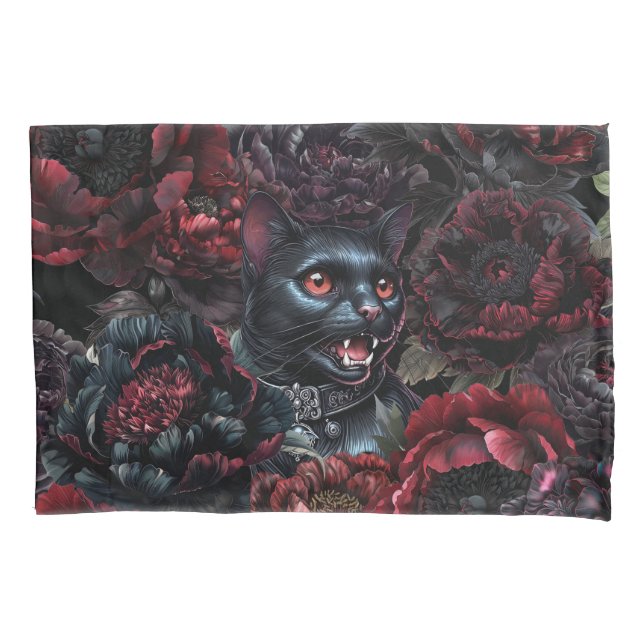 Gothic Black Cat & Dark Flowers  (Frente)