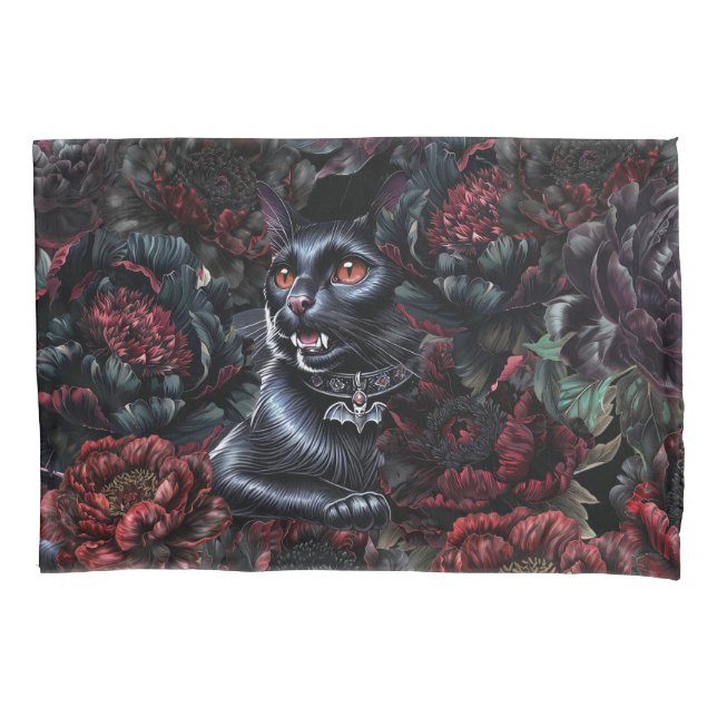 Gothic Black Cat & Dark Flowers  (Frente)