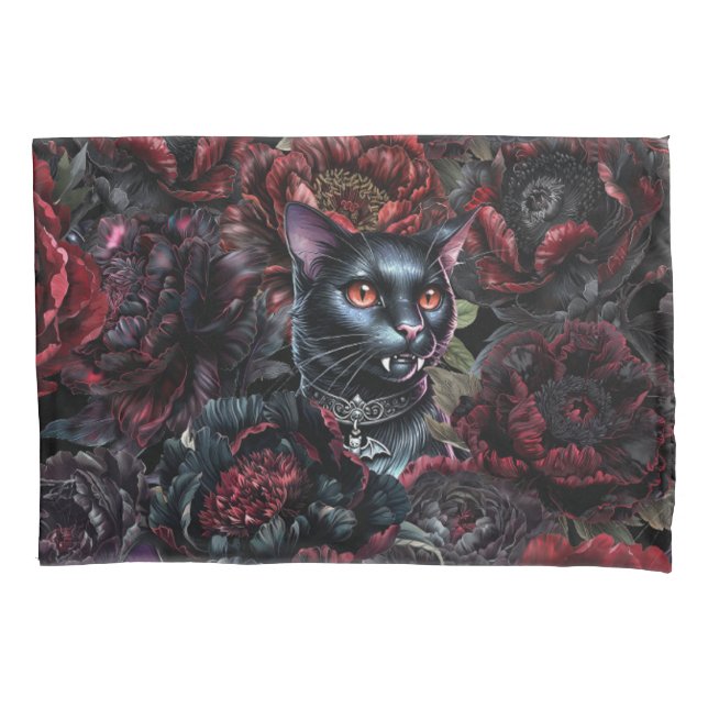 Gothic Black Cat & Dark Flowers  (Frente)
