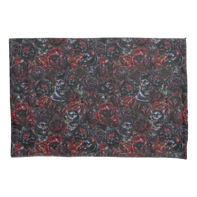 Gothic Black Cat & Dark Flowers Pattern  (Frente)