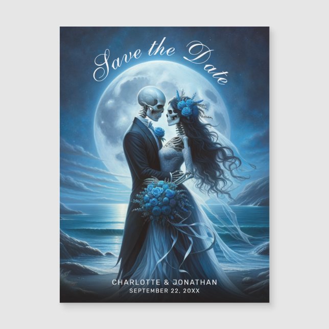 Gothic Blue Skeleton Couple Wedding Save the Date (Frente)