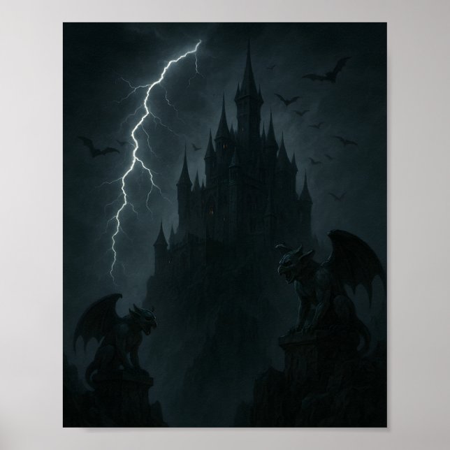 Gothic Castle and Gargoyles Poster (Frente)