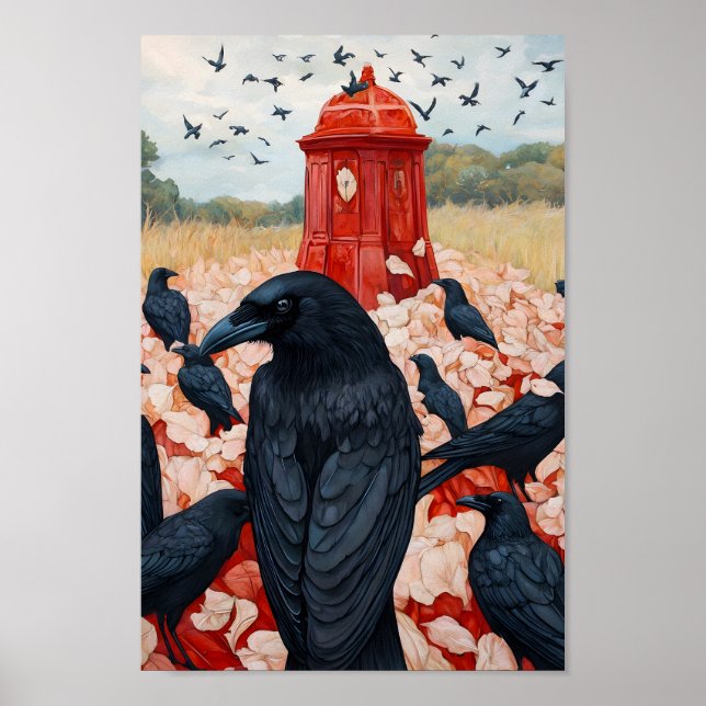 Gothic Crow Gathering Red Monument surreal poster (Frente)
