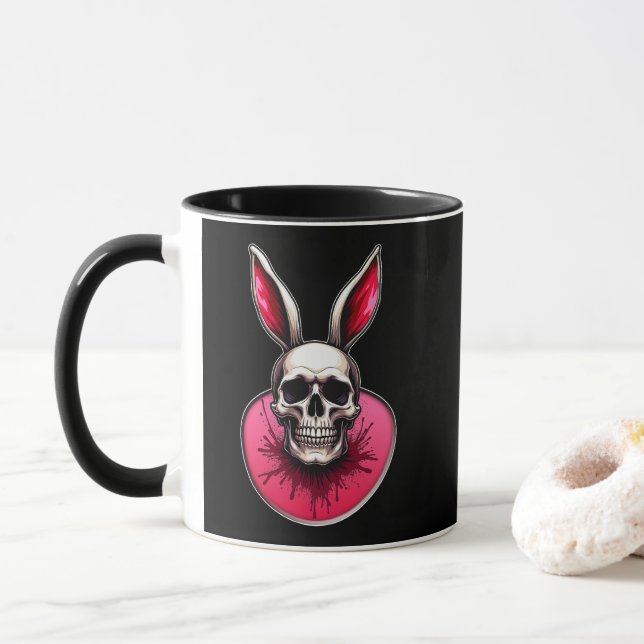 Gothic Easter Bunny – Skull Art - caneca (Com Donut)