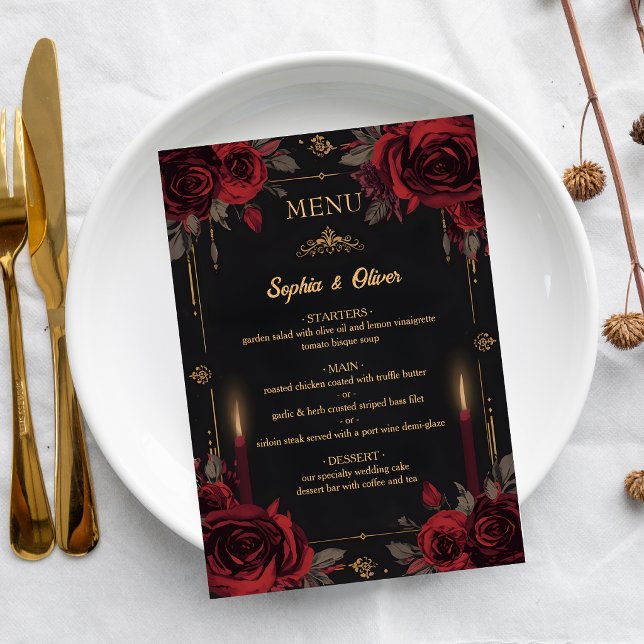 Gothic Elegant Dark Romance Wedding Menu (Criador carregado)