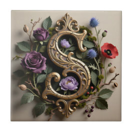 Gothic Floral Antique Gold Letter S