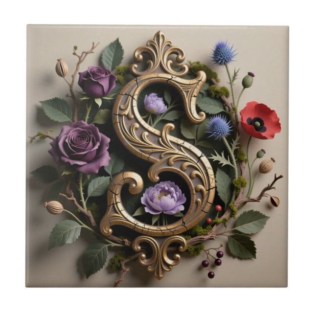 Gothic Floral Antique Gold Letter S (Frente)