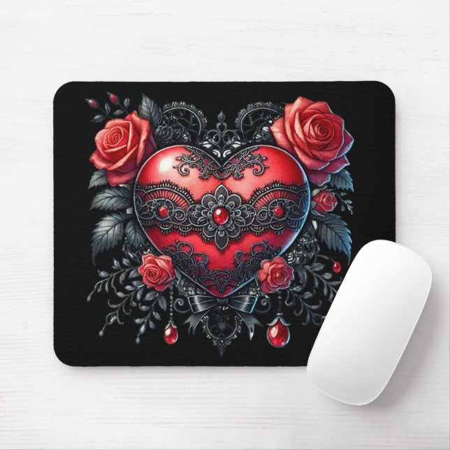 Gothic Heart Valentine Mousepad (Com mouse)