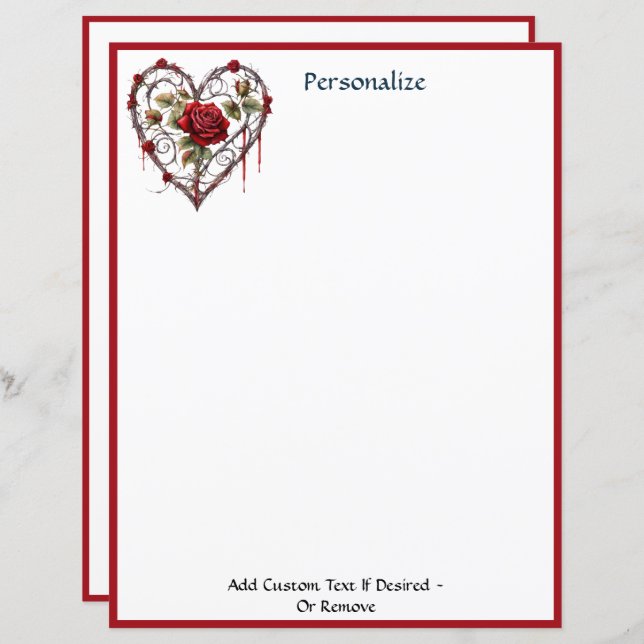 Gothic Red Rose Heart Vine Artwork Personalized (Frente/Verso)
