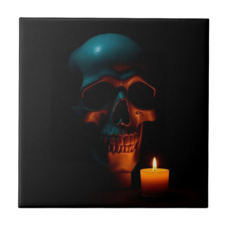 Gothic Skull Candle Halloween Ceramic Tile