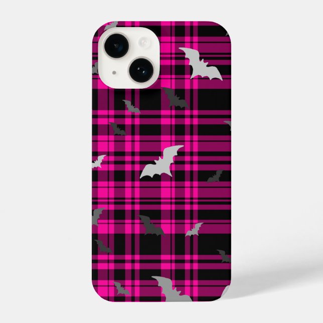 Gothic Vampire Bats Plaid Black Pink Phone Case (Verso)