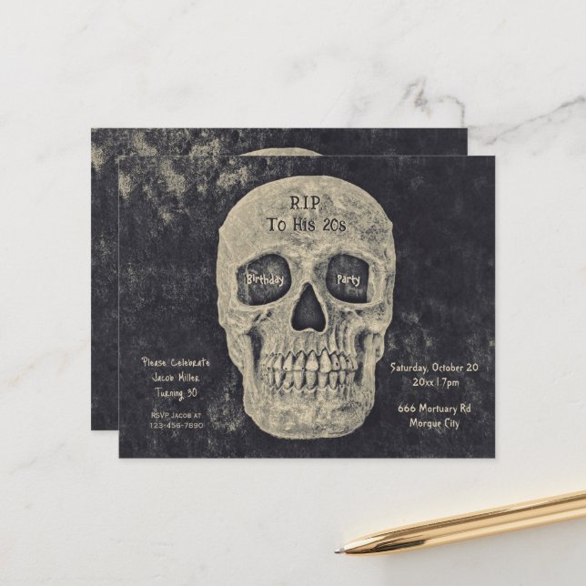 Gótica Beige Skull Aniversário RIP para seu orçame (Frente/Verso In Situ)