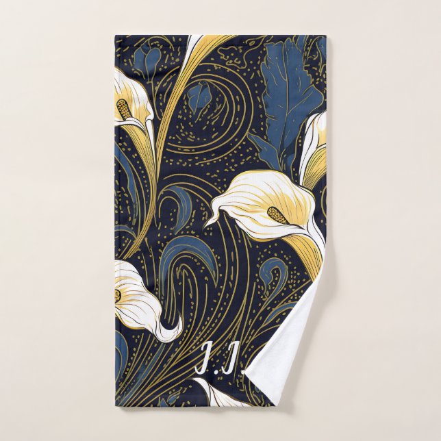 Gótica Lily Floral Monograma Toalha Pickleball (Toalha de mão)
