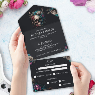 Gótica Negra e Roxo Caveira de Casamento de Hallow