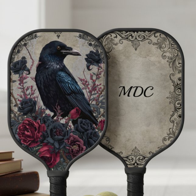 Gótica Raven e Rosas (Gothic raven Pickleball paddle)