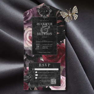 Gótico Escuro - Borgonha Rosa e Código QR Floral P