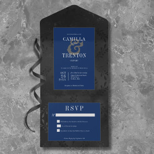Gótico Escuro Preto & Azul Floral Cetim Sem Jantar