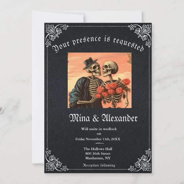 Gótico Gótico Esqueleto Código QR Casamento (Frente)