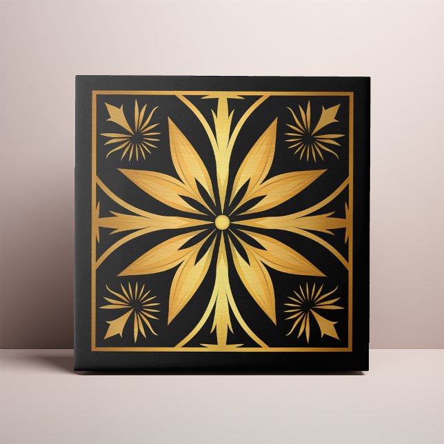 Gótico Preto e Dourado Floral Explosão Solar (Criador carregado)
