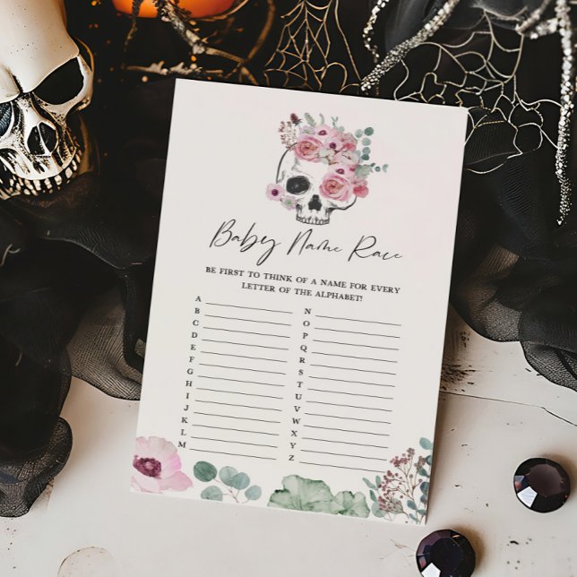 Gótico rosa Chorão Floral Crânio Bebê Nome Raça Jo (Floral Skull Baby Shower Baby Name Race Game)