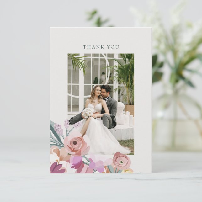 Gouache Blossoms Cartões de agradecimentos (Em pé/Frente)