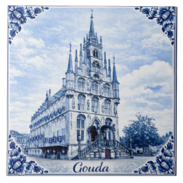 Gouda town hall Delft Blue style ceramic tile