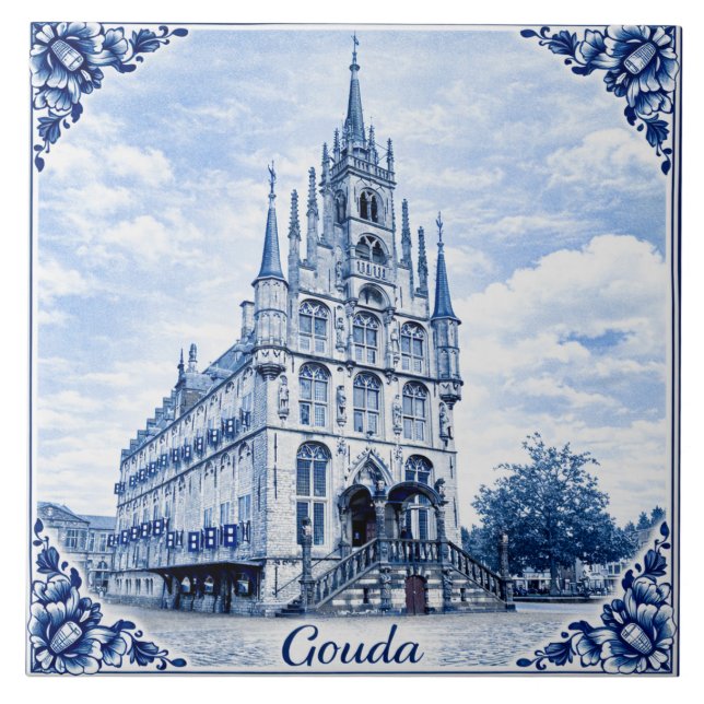 Gouda town hall Delft Blue style ceramic tile (Frente)