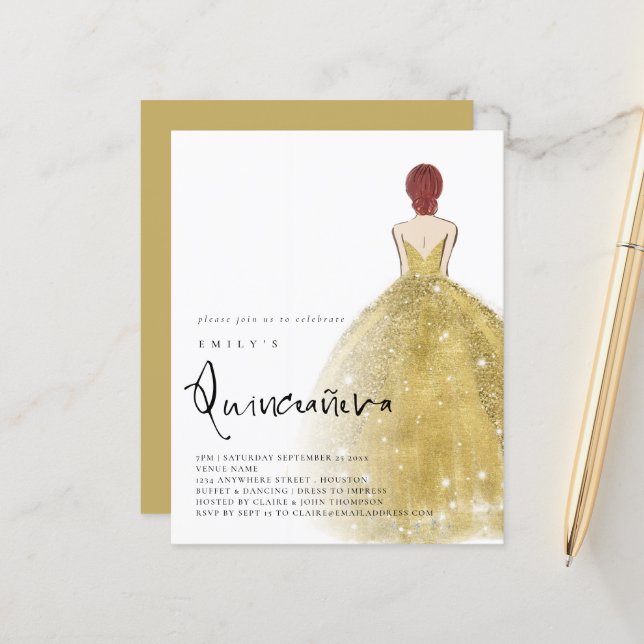 Gown Girl Auburn Hair QR Quinceañera (Frente/Verso In Situ)